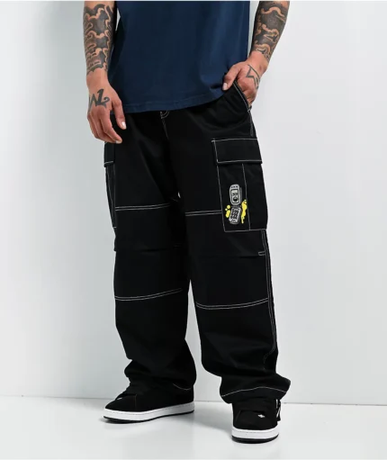 Empyre Ultra Loose Embroidered Cell Phone Black Cargo Pants